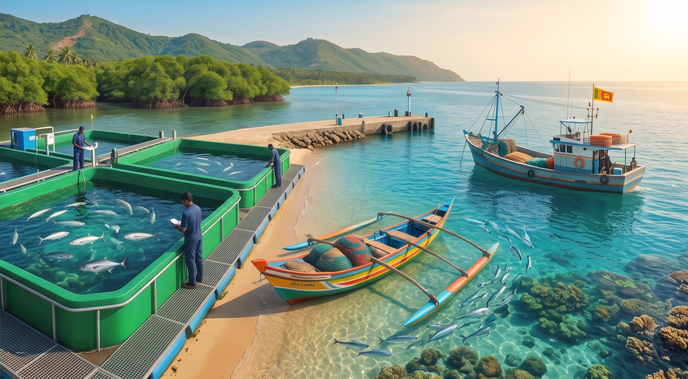 Fishing boats at a Sri Lankan harbour representing the national fisheries sector